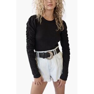 We The Free Natasha Ruffled Sleeve Tee in Black Size M